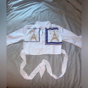 White crop top button up shirt